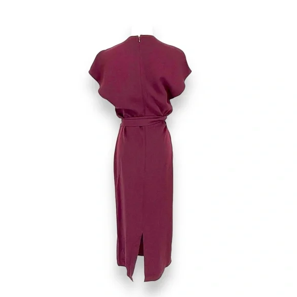 Reiss Burgundy Wrap Midi Dress Size 4 Classic Professional Designer - Picture 5 of 8